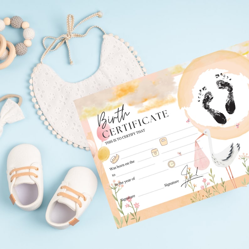 Reborn/Baby Doll Birth Certificate Watercolor Assortment Instant Download zdjęcie 1