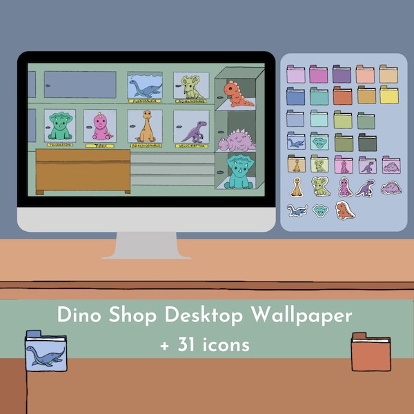 Dinosaur Shop Desktop Organizer Wallpaper, icons, Mac, Windows