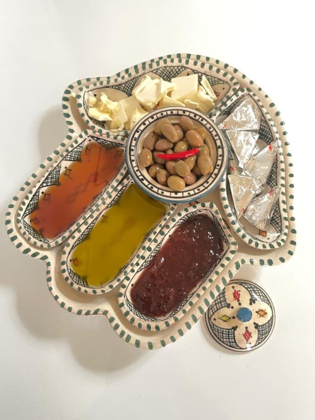 Teal Ceramic Snack Serving Set Khmisa Handmade Morrocan Etsy