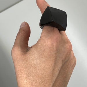 Natural Jet Stone Pentagonal Ring | Hand Carved Gemstone | Futurist Ring | Modernist Jewelry | Avant Garde | Brutalist Ring | Black Gemstone