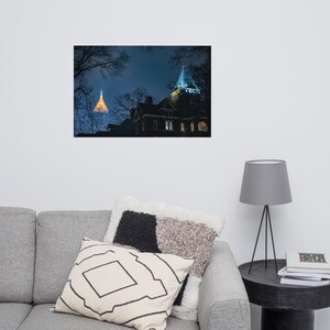 Impressão fotográfica noturna da Torre Georgia Tech | Arte de parede com a arquitetura do horizonte de Atlanta