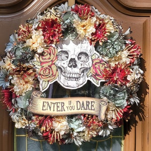 Halloween &quot;Enter if you dare&quot; Skelton 18&quot; Grapevine Floral Wreath