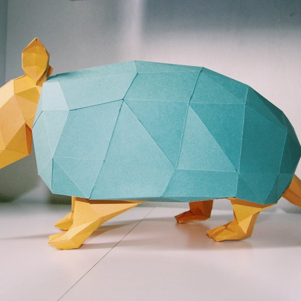 Papercraft Armadillo Model, Create Your Own 3D Papercraft Model, 3D Origami Paper Sculpture, DIY decor gift