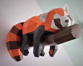 Red Panda model, Create Your Own 3D papercraft Red Panda, Origami Red Panda, Paper Sculpture, PDF Papercraft Template