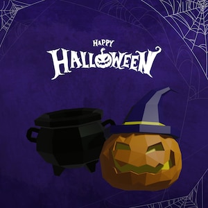 DIY Halloween Papercraft Bundle | 3D Pumpkin, Witch Hat & Cauldron | Printable Origami Paper Sculpture PDF