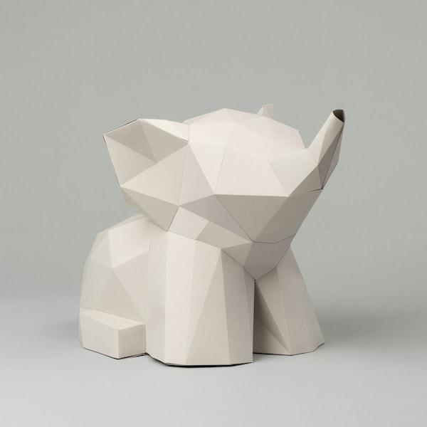 Modèle bébé éléphant, créez votre propre éléphant papercraft 3D, éléphant origami, sculpture en papier, modèle PDF Papercraft