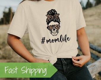 Messy Mom Bun Leopard Sunglasses Shirt - Leopard Mom Shirt - Mama Shirt - Mother's day Gift - Gifts for Women - Tired Mom Shirt