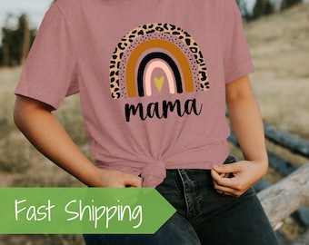 Leopard Rainbow Mama Shirt,Leopard Mama Life Shirt,Mama Shirt, Mama TShirts,Gift for Mom, Mother's Day Gift,New Mom Shirt, Mom Shirt,Mom Tee