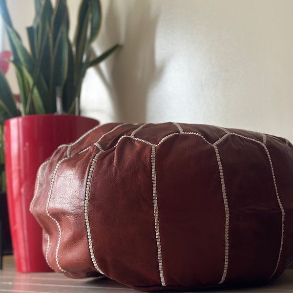 Pouffe Marocaine En Soie Sabra - Fait Main - Bleu - 34x33cm - À Remplir