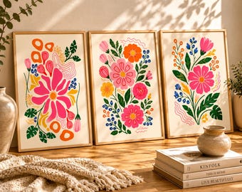 Juego de 3 láminas de arte floral / pósteres botánicos folclóricos escandinavos (descarga digital)