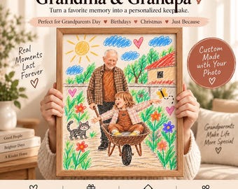 Ritratto personalizzato dei nonni da foto, illustrazione a pastello, regalo per i nonni