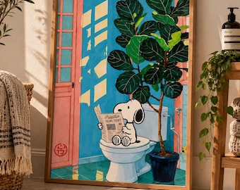 Snoopy in bagno, poster divertente per il bagno, decorazione murale retrò per la toilette con umorismo