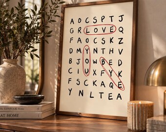 Cruciverba a tema amore, poster "Ti amo", decorazione romantica e minimalista per la casa.