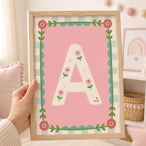 Personalized Floral Initial Wall Art, Pastel Baby Girl Alphabet Print (Digital Download)