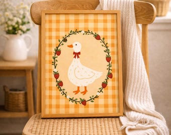 Goose Kitchen Wall Art Farmhouse Printable Strawberry Decor Cottagecore Poster