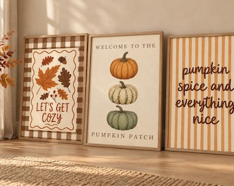 Cozy Autumn Wall Art Set of 3, Pumpkin Spice Kitchen Decor
