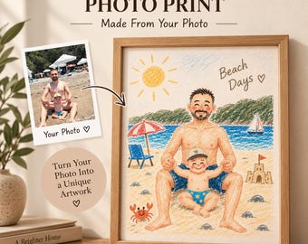 Ritratto personalizzato di papà e bambino da una foto, un ricordo personalizzato delle vacanze in famiglia.