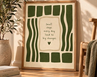 Quadro motivazionale verde con citazione in stile boho.