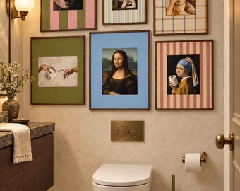 Set di 6 stampe divertenti per il bagno: stampe rinascimentali "Museum Mischief".