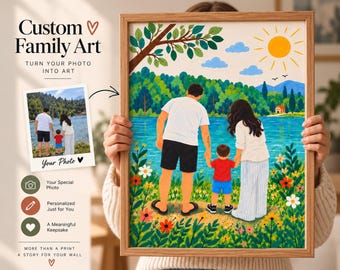Ritratto di famiglia personalizzato da foto, illustrazione personalizzata, opera d'arte ricordo di famiglia.