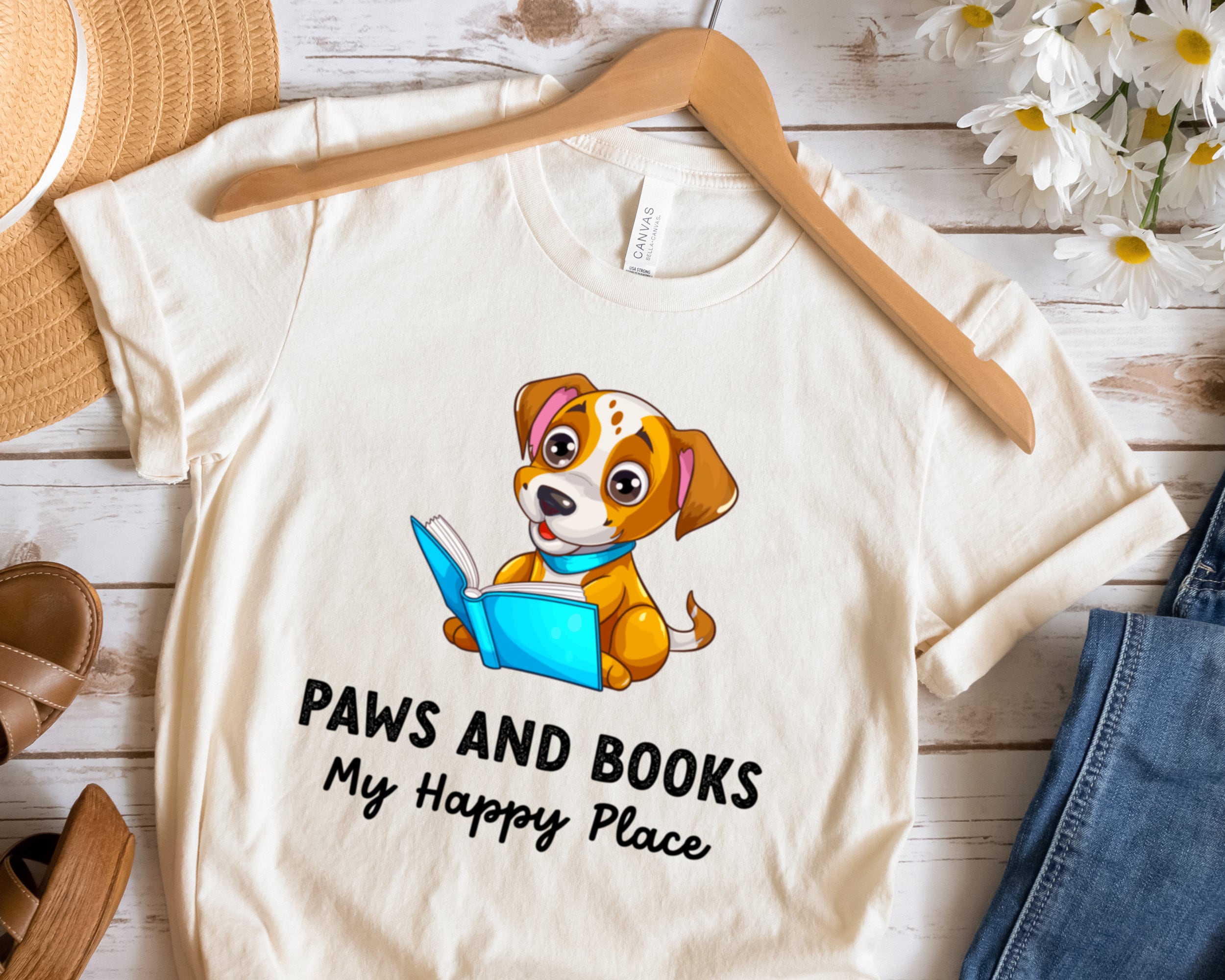 Cute Dog Book Shirt. Paws and Books My Happy Place. Dog Reader Etsy