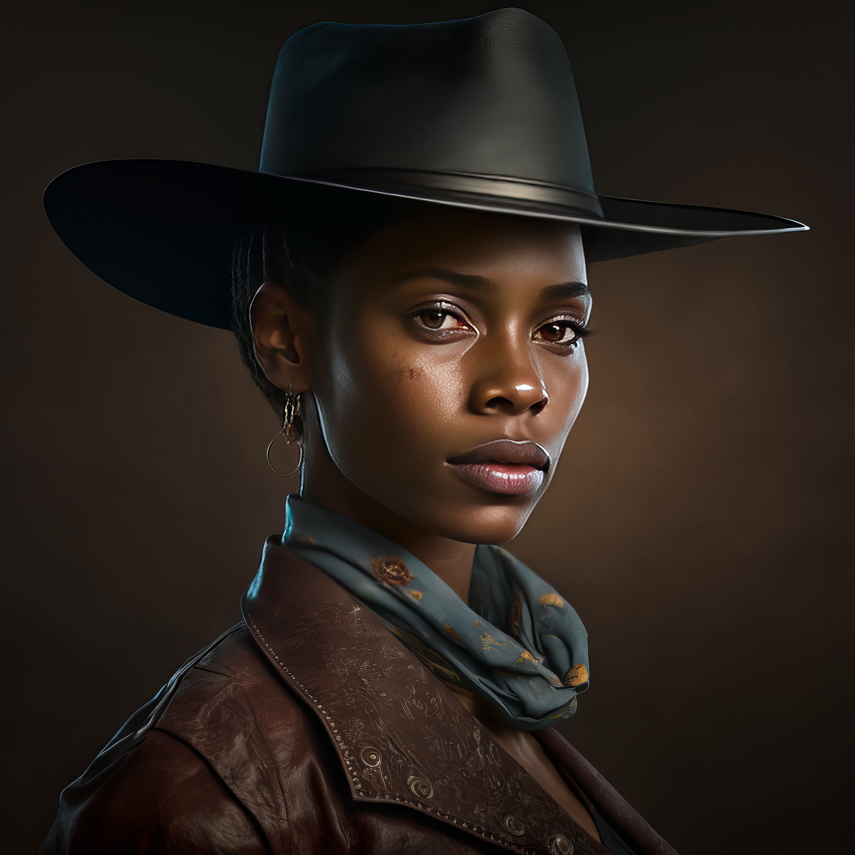 African American Woman in Leather Cowboy Hat Etsy