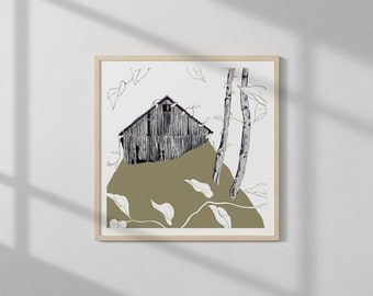 Art Print Barn Wall Art Trees Leaves Illustration Prints