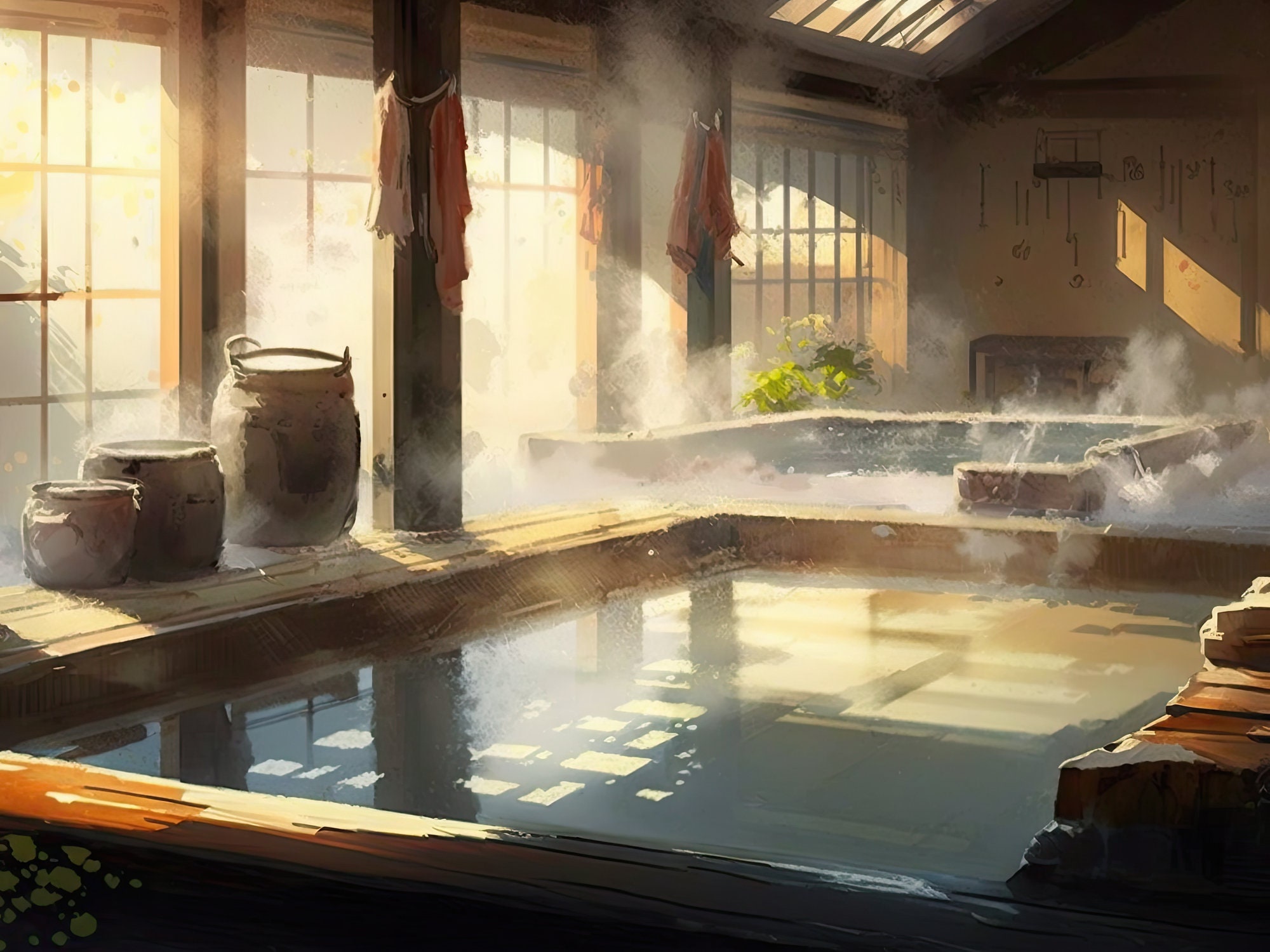 Japan Indoor Bath House and Onsen Wall Art, AI Generated Digital Download Poster, Printable ...