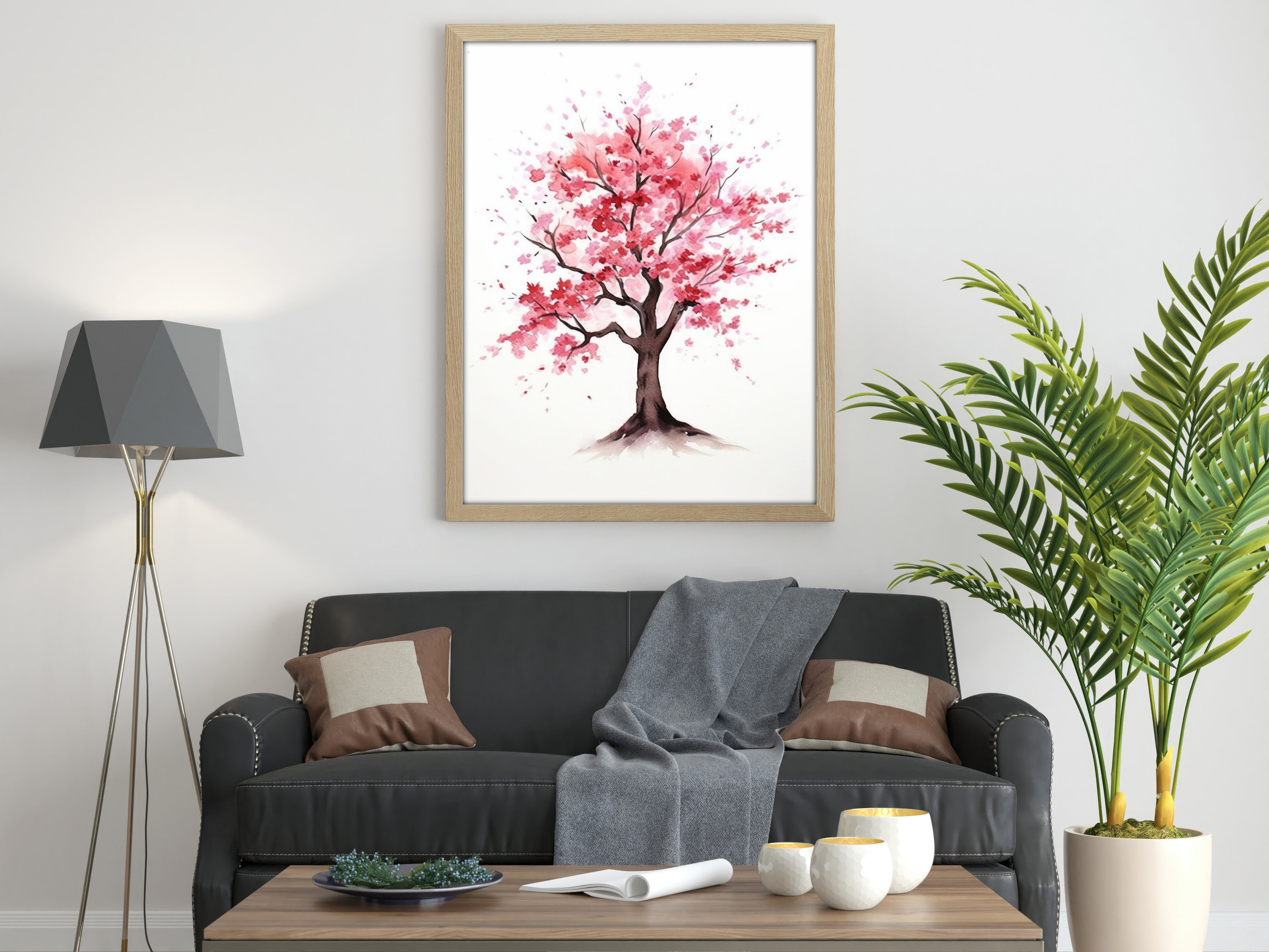 Japanese Print Cherry Blossom Tree, Pink Sakura Flower Market Print ...