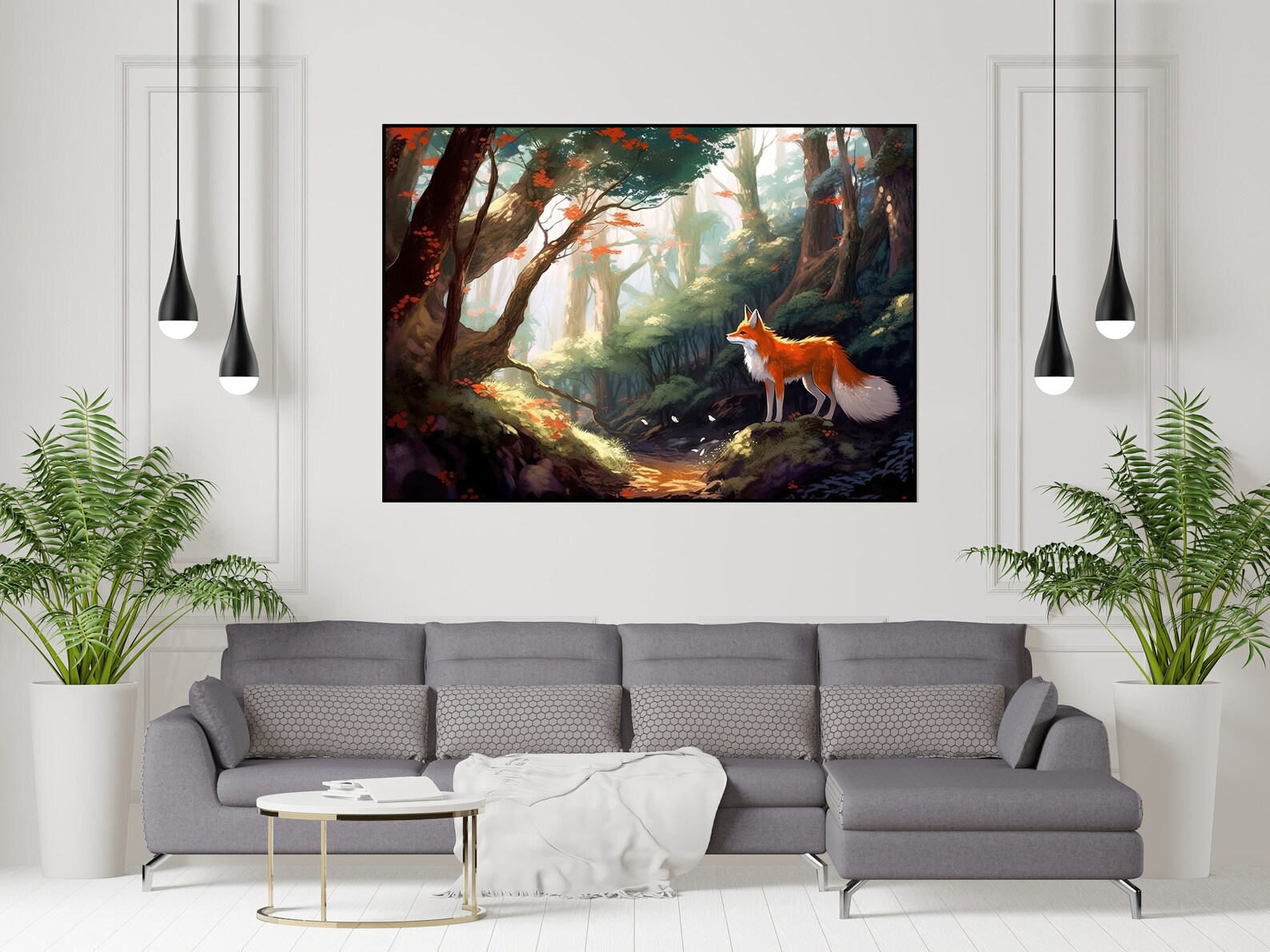Enchanted Forest Wall Art Fox Print, AI Art Digital Download Poster
