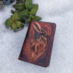 Handmade wallet engraving crow