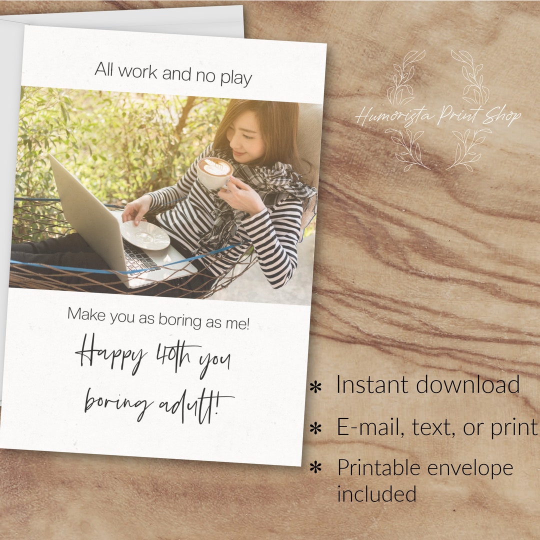 Funny Printable 40th Birthday Card Instant Digital Download Birthday ...