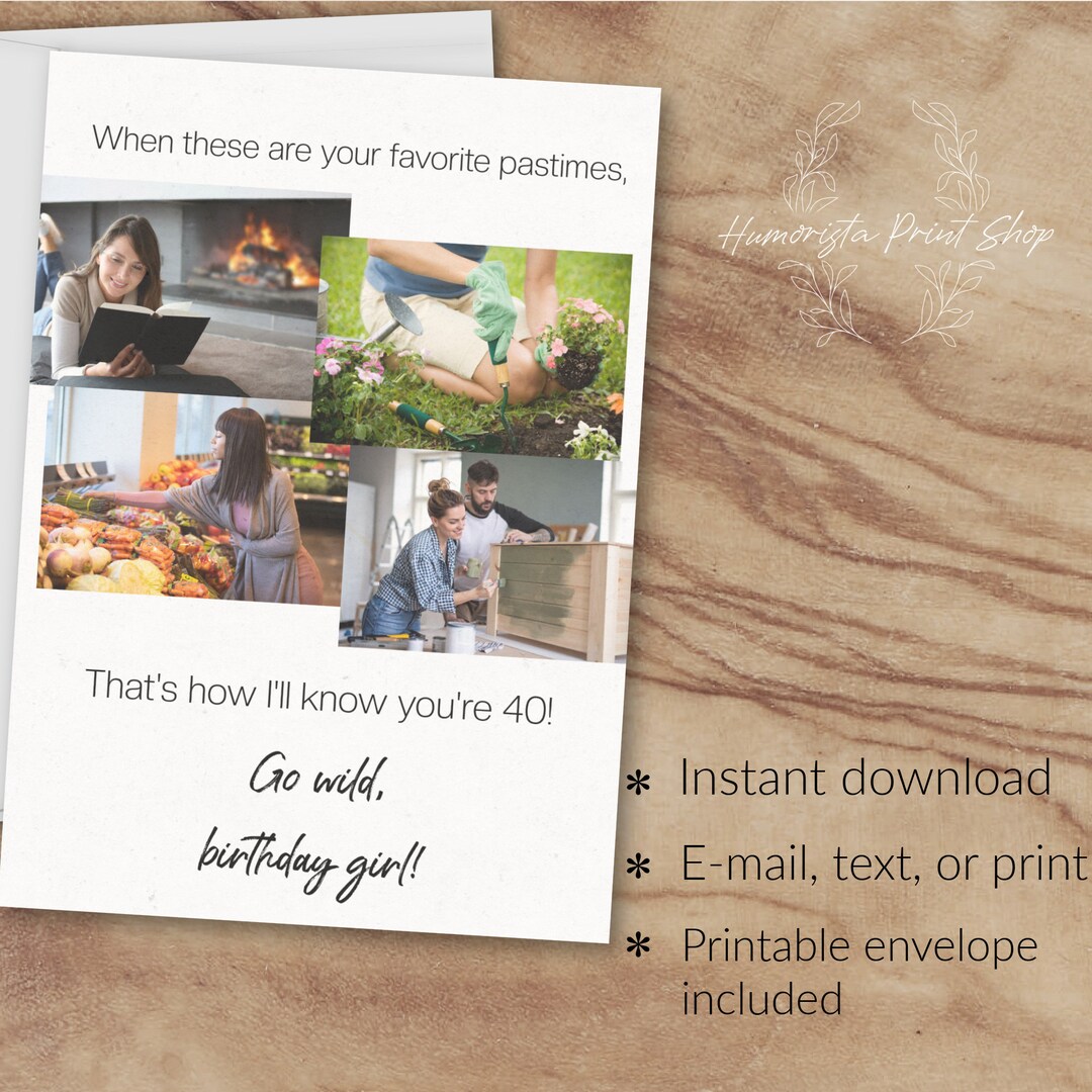 Funny Printable 40th Birthday Card Instant Download Birthday Card Funny ...