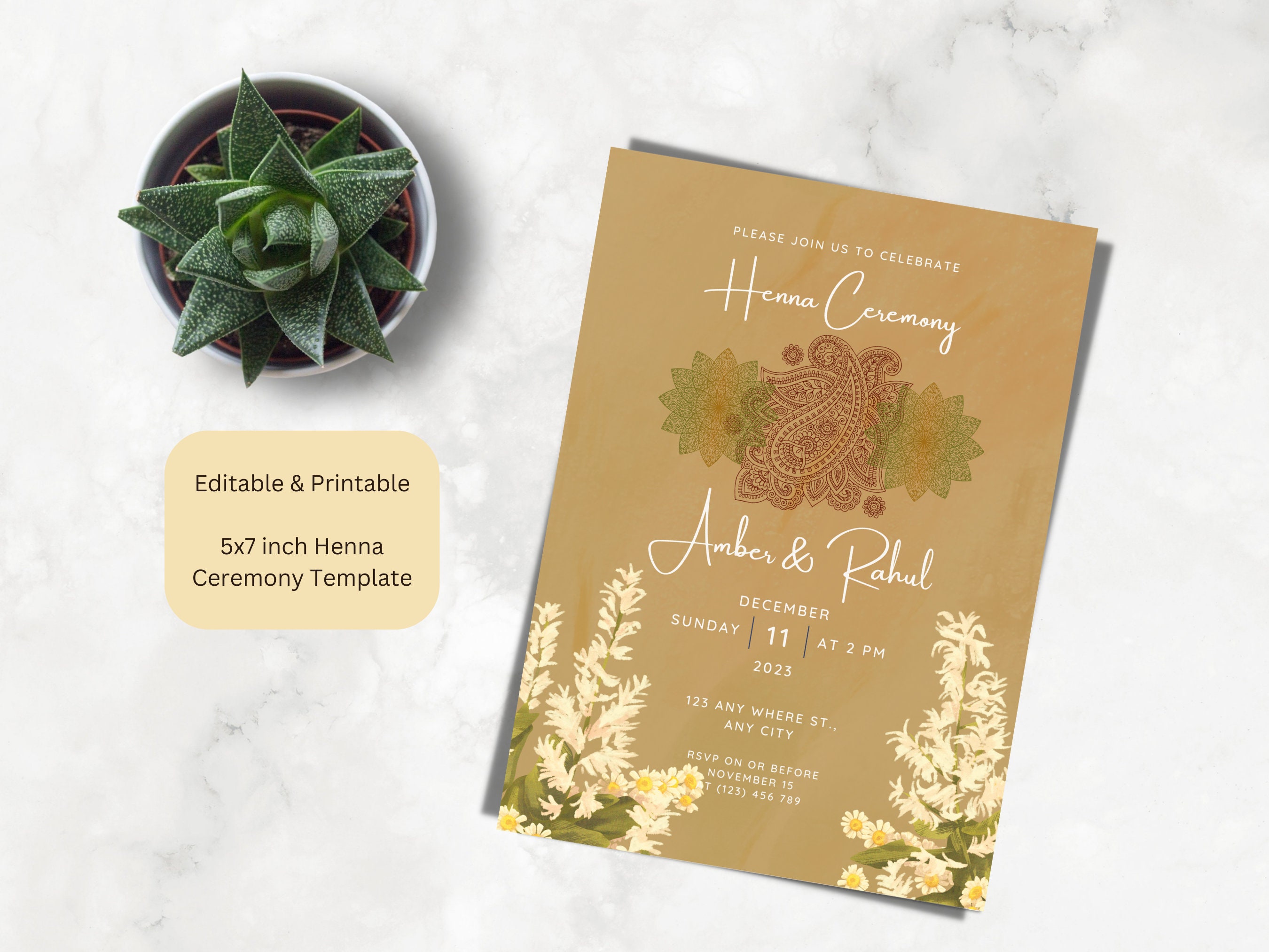 Minimalist Henna Ceremony Invitation Template, Mehendi Invite Template, Canva Template, Henna ...