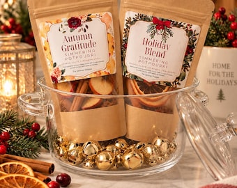 Holiday Glass Simmer Pot Gift Set | Fall Seasonal Potpourri Blends | Cozy Home Fragrance