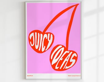 Kirsche Druck Juicy Ideen Pink Zitat Wohnzimmer Grafik Poster Kirsche Maximalist Druck Digital rot Eklektisches Dekor digitale Kunst
