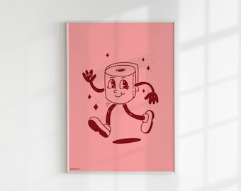 Rest Room Poster bathroom funny retro cartoon toilet paper wallart