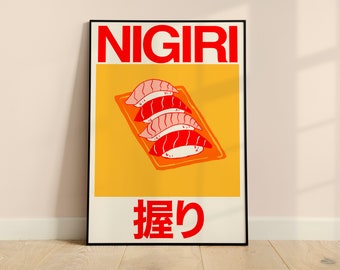Japanese Food Nigiri Poster Salmon Tuna Kitchen Japan Cuisine Graphic Poster for Restaurant Kitchen