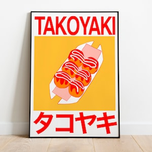 Takoyaki Poster Squid Kitchen Japanese Food Japan Cuisine Graphic Poster for Restaurant Kitchen