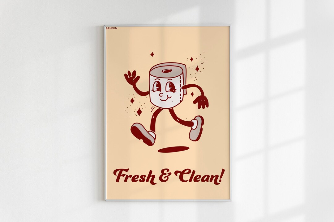 Restroom Poster Bathroom Funny Retro Cartoon Toilet Paper Wallart Fresh ...