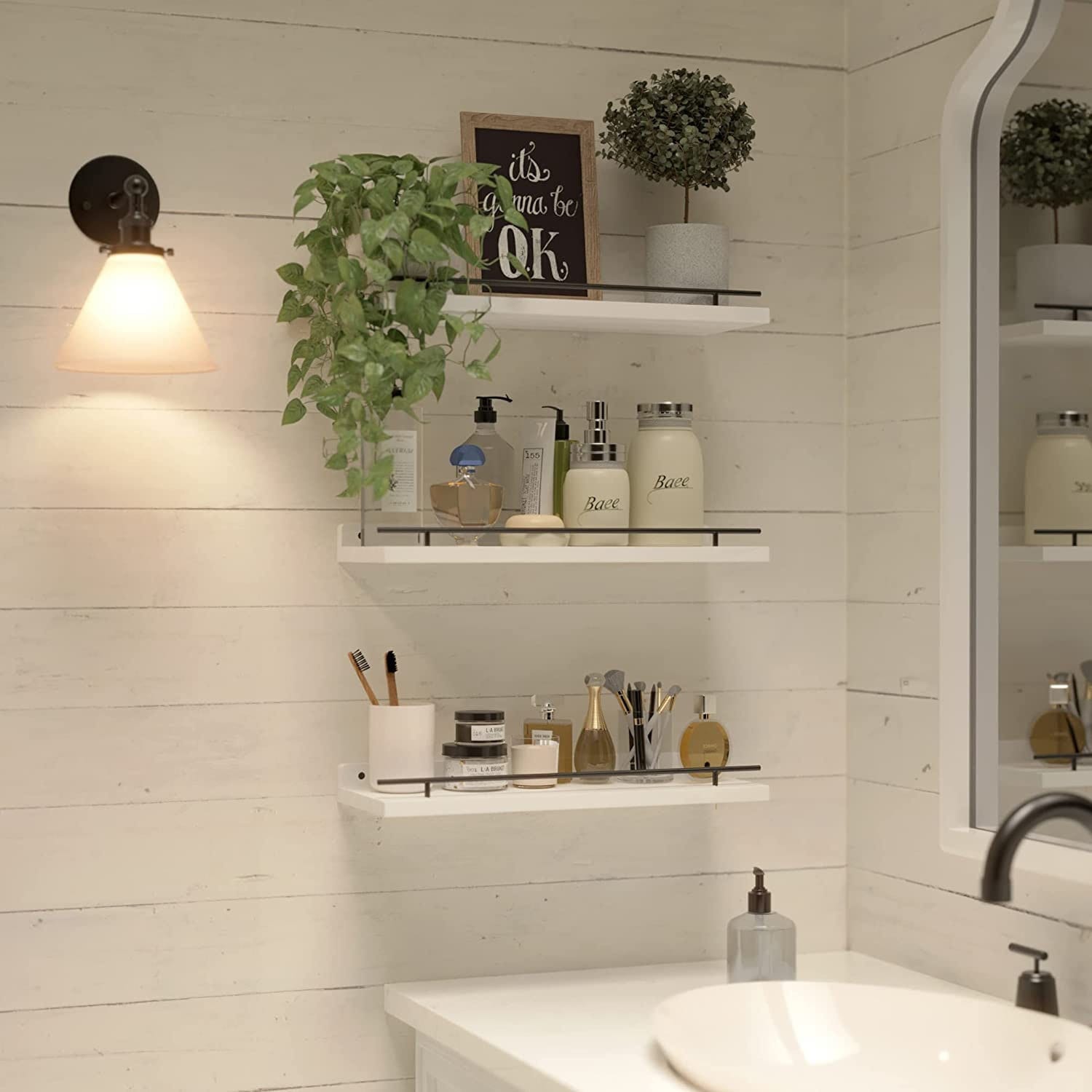 Set of 3 Wooden Bathroom Shelves Bathroom Organizer Etsy