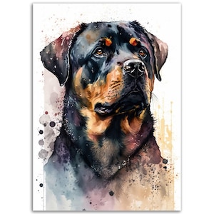 Rottweiler, contemporary watercolour painting print. Abstract Rottweiler wall art. Perfect gift for dog lovers. Unique dog print.