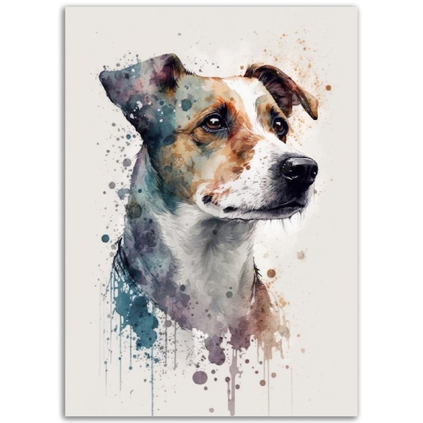 Jack Russell, impression de peinture à l'aquarelle contemporaine. Art mural abstrait Jack Russell. Cadeau parfait pour les amoureux des chiens. Impression de chien unique.