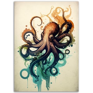 Abstract Octopus Wall Art Print - Premium Matte Paper Poster - Octopus  Wall Art - Home Decor - Abstract Wall Art - Unique Wall Art