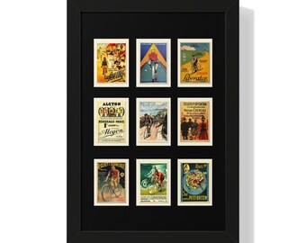 Vintage Cycling Postcards Framed Vertical Poster