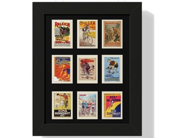 Vintage Cycling Postcards Framed Vertical Poster