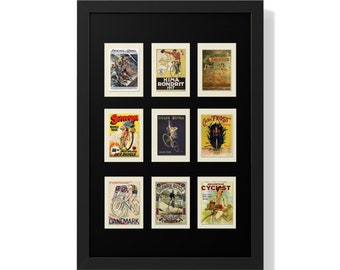 Vintage Cycling Postcards Framed Vertical Poster