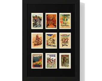 Vintage Cycling Postcards Framed Vertical Poster