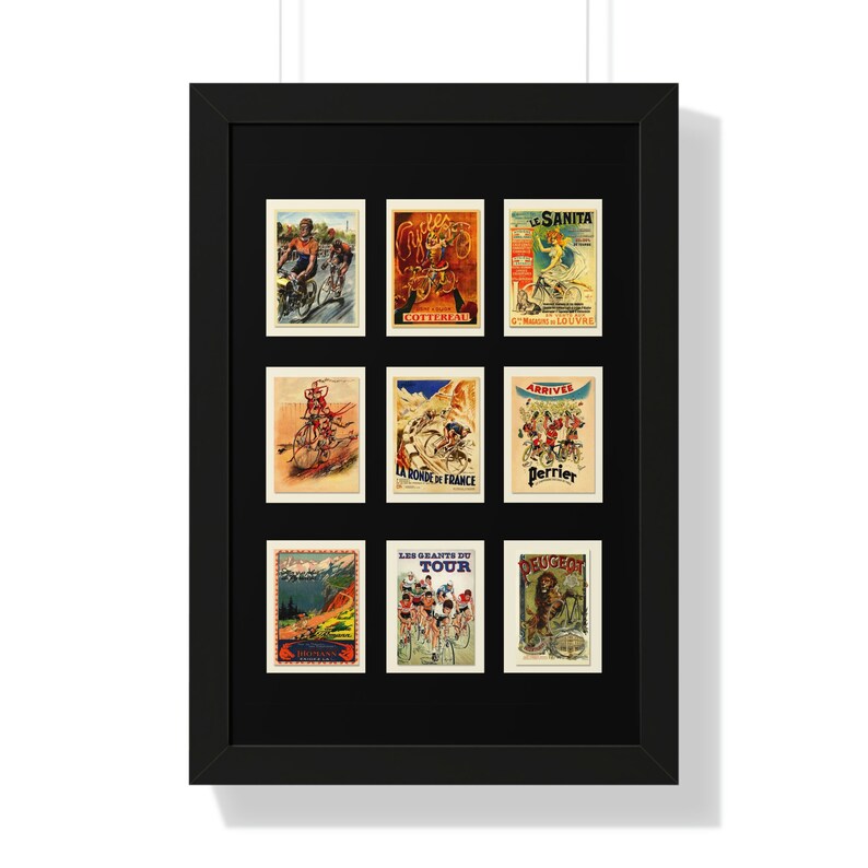 Vintage Cycling Postcards Framed Vertical Poster image 1