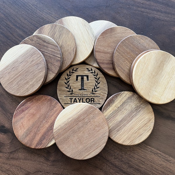 Coasters  Round Wood Engraved